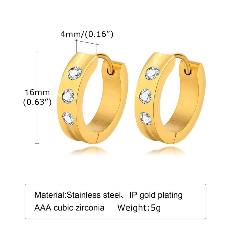 1 Pair Streetwear Solid Color Plating Inlay 201 Stainless Steel Zircon Gold Plated Hoop Earrings