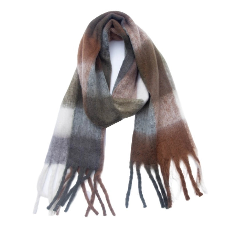 Hot New Autumn And Winter Men's And Women's Circle Yarn Coarse Tassel Plaid Scarf