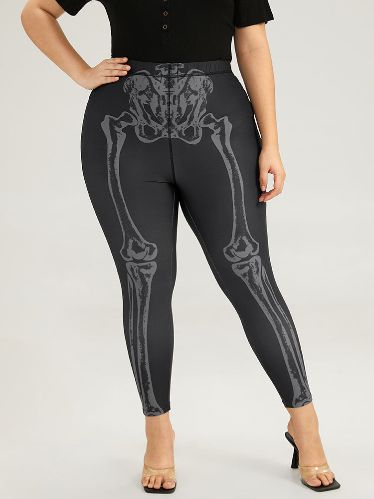 Halloween Skull Print High Rise Skinny Leggings