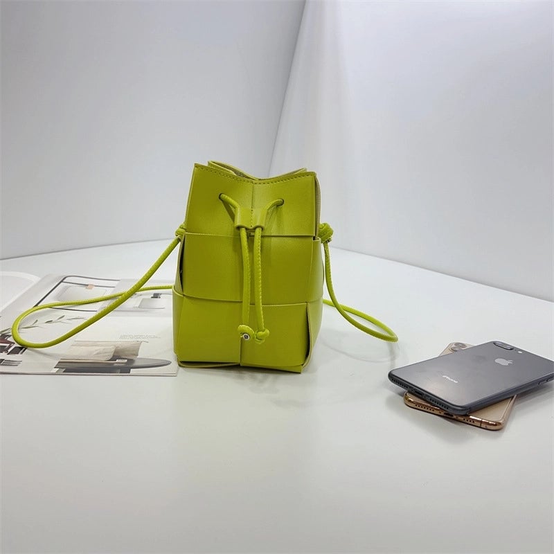 Women's Mini Pu Leather Solid Color Streetwear String Bucket Bag