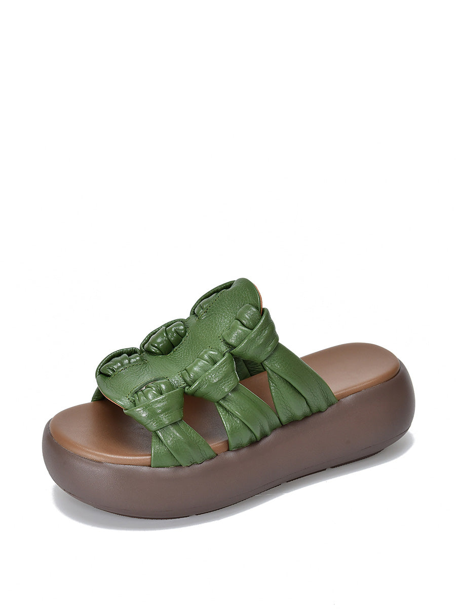 Women Summer Casual Leather Weave Platform Slippers