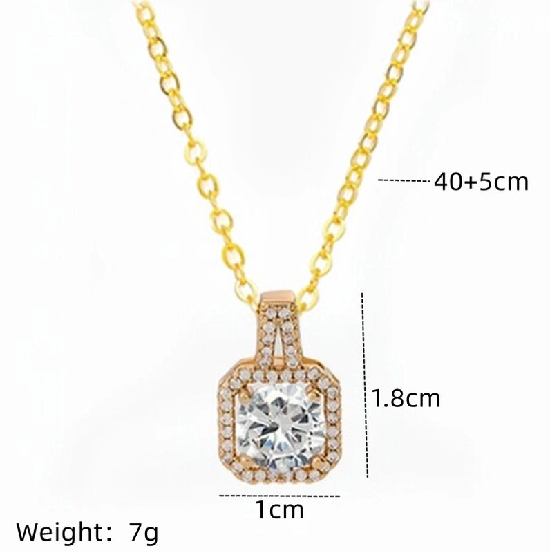 201 Stainless Steel White Gold Plated Gold Plated Classic Style Plating Inlay Square Glass Zircon Pendant Necklace