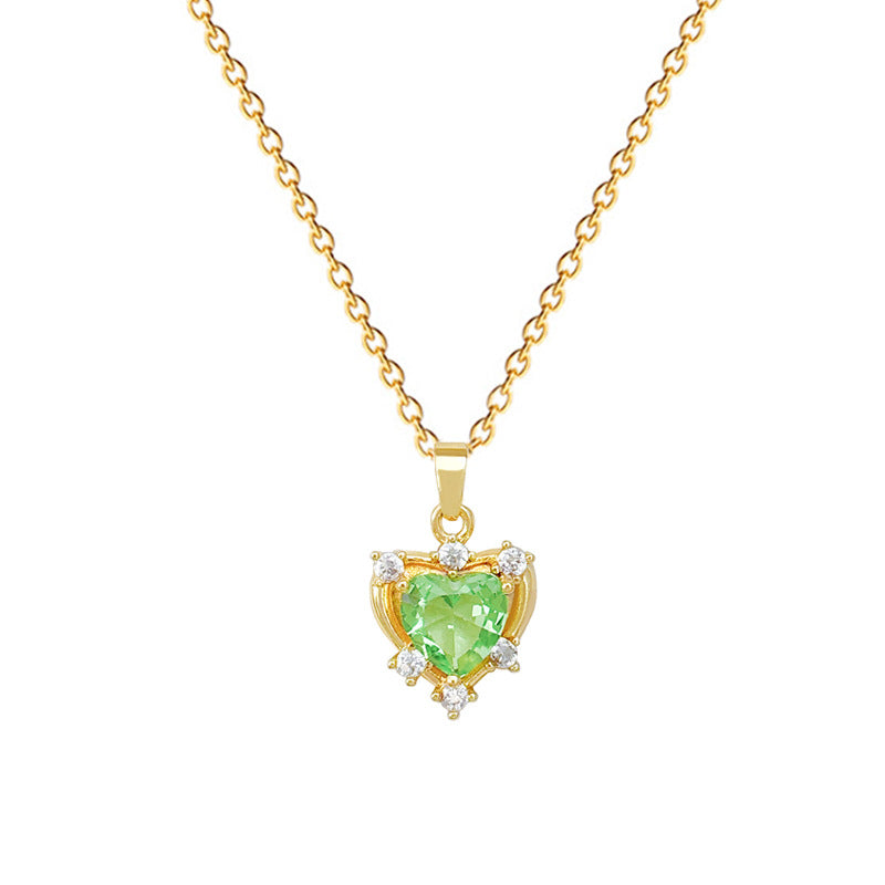 Green Love Zircon Gorgeous Full Diamond Necklace Female Versatile Clavicle Chain Titanium Steel Chain