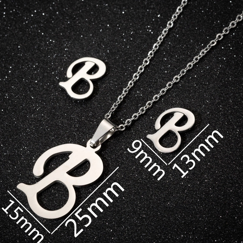 Women's Fashion Minimalist Letter Stainless Steel Pendant Necklace Ear Studs Plating Jewelry Sets