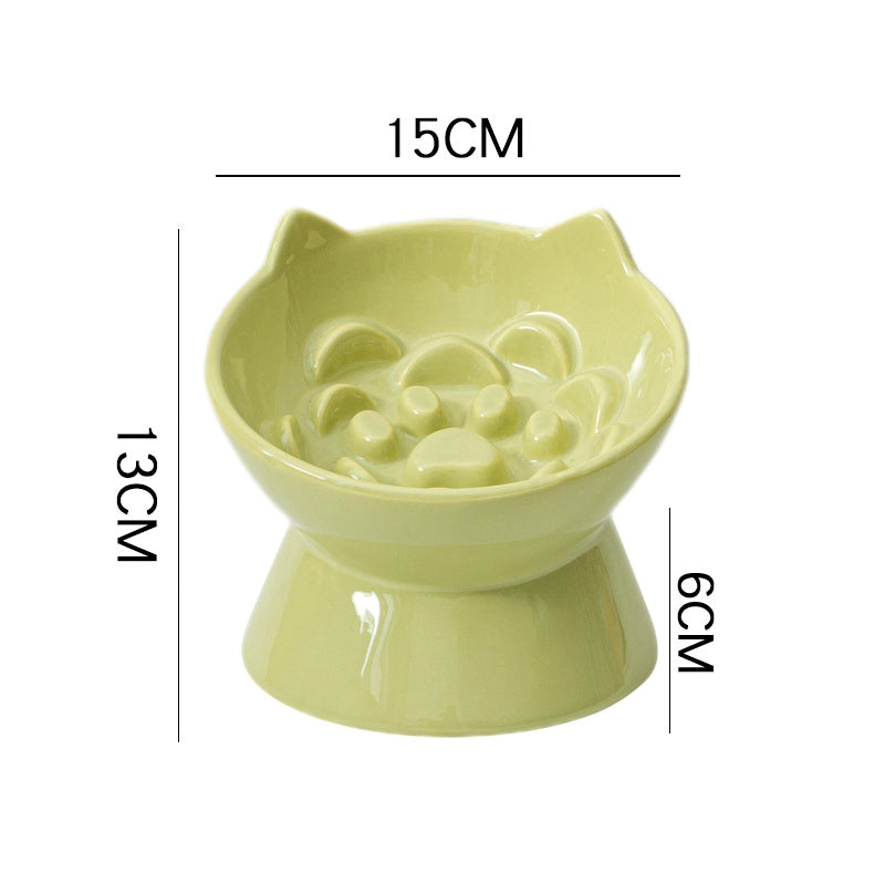 Cat Bowl Ceramic High Foot Slow Food Anti-choking Neck Protection Anti-spilt Pet Cat Dog Rice Bowl Cat Food Cat Food Basin