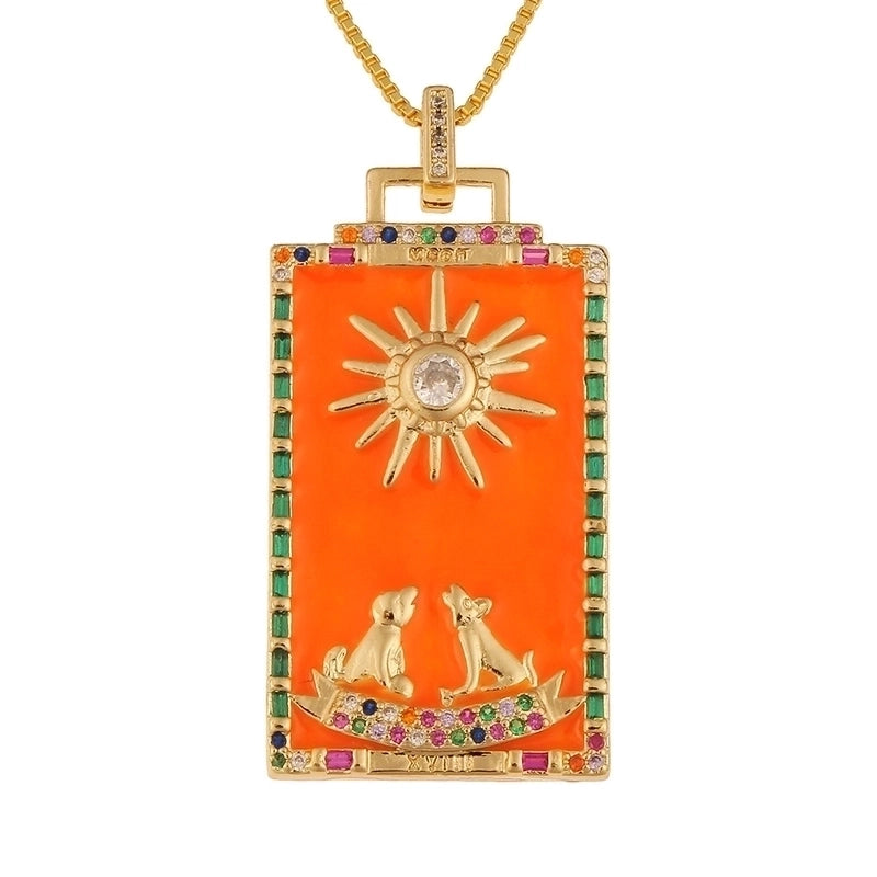 Fashion New Oil Drop Tarot Pendant Copper Zircon Necklace