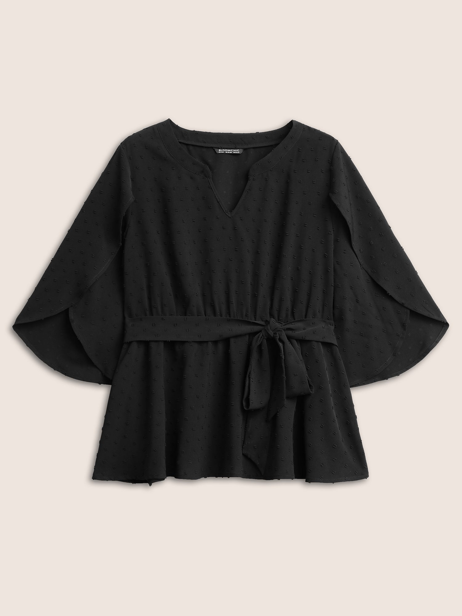 Plain Textured Petal Sleeve Ties Blouse