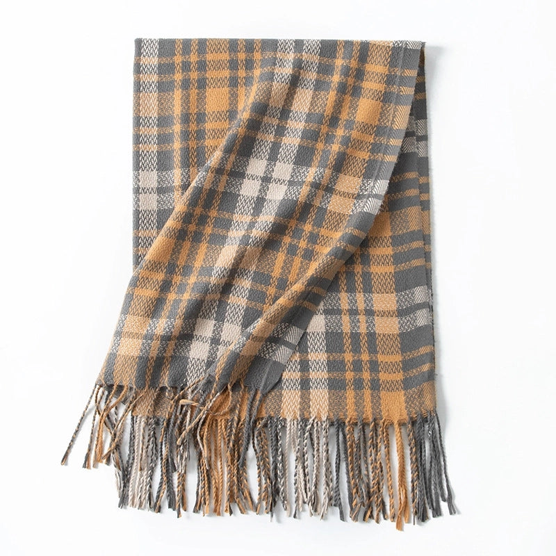 Women's Elegant Plaid Imitation Cashmere Tassel Scarf