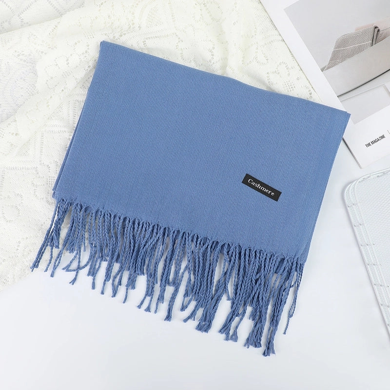 Solid Color Cashmere Tassel Scarf  Autumn And Winter Warm Scarf Simple Style Air Conditioning Shawl