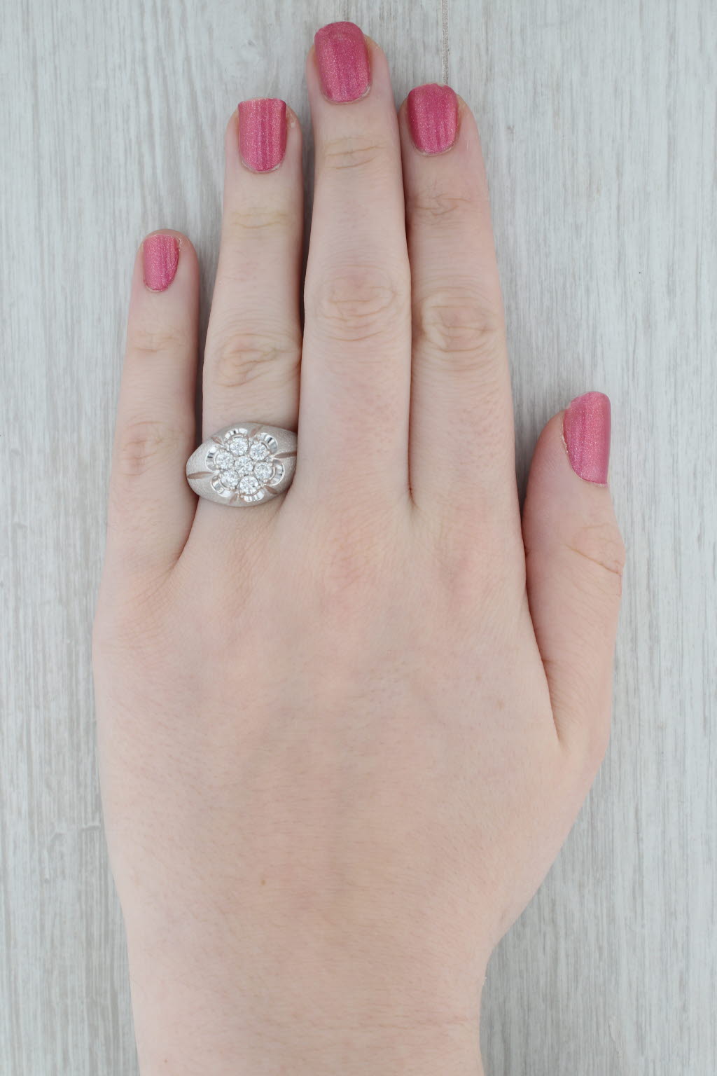 1ctw Diamond Cluster Belcher Settings Ring 14k White Gold Size 10.75 Vintage Men