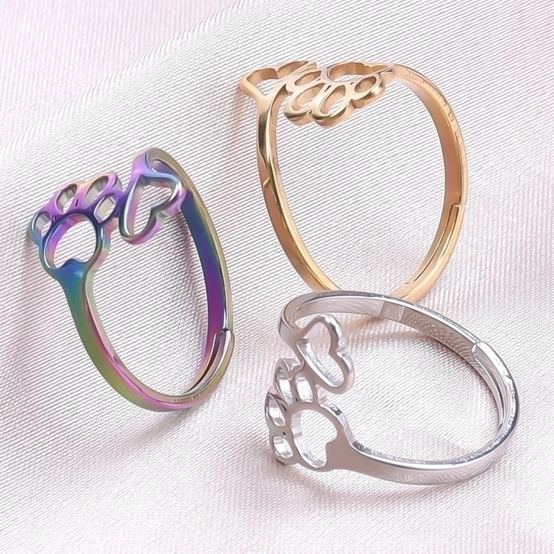 Cute Paw Print Stainless Steel Open Ring