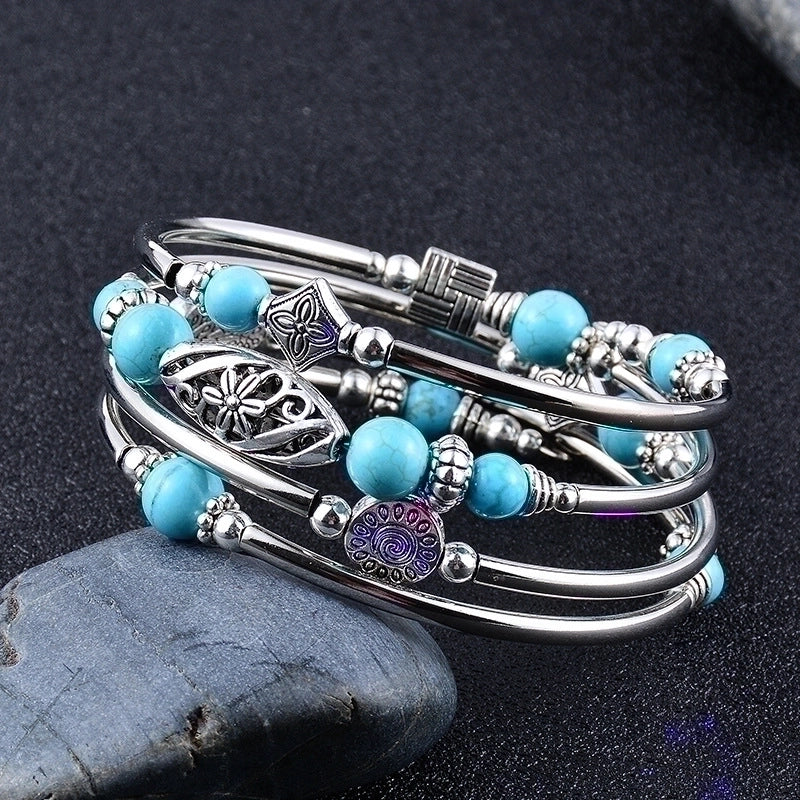 Retro Flower Natural Stone Handmade Bracelets 1 Piece