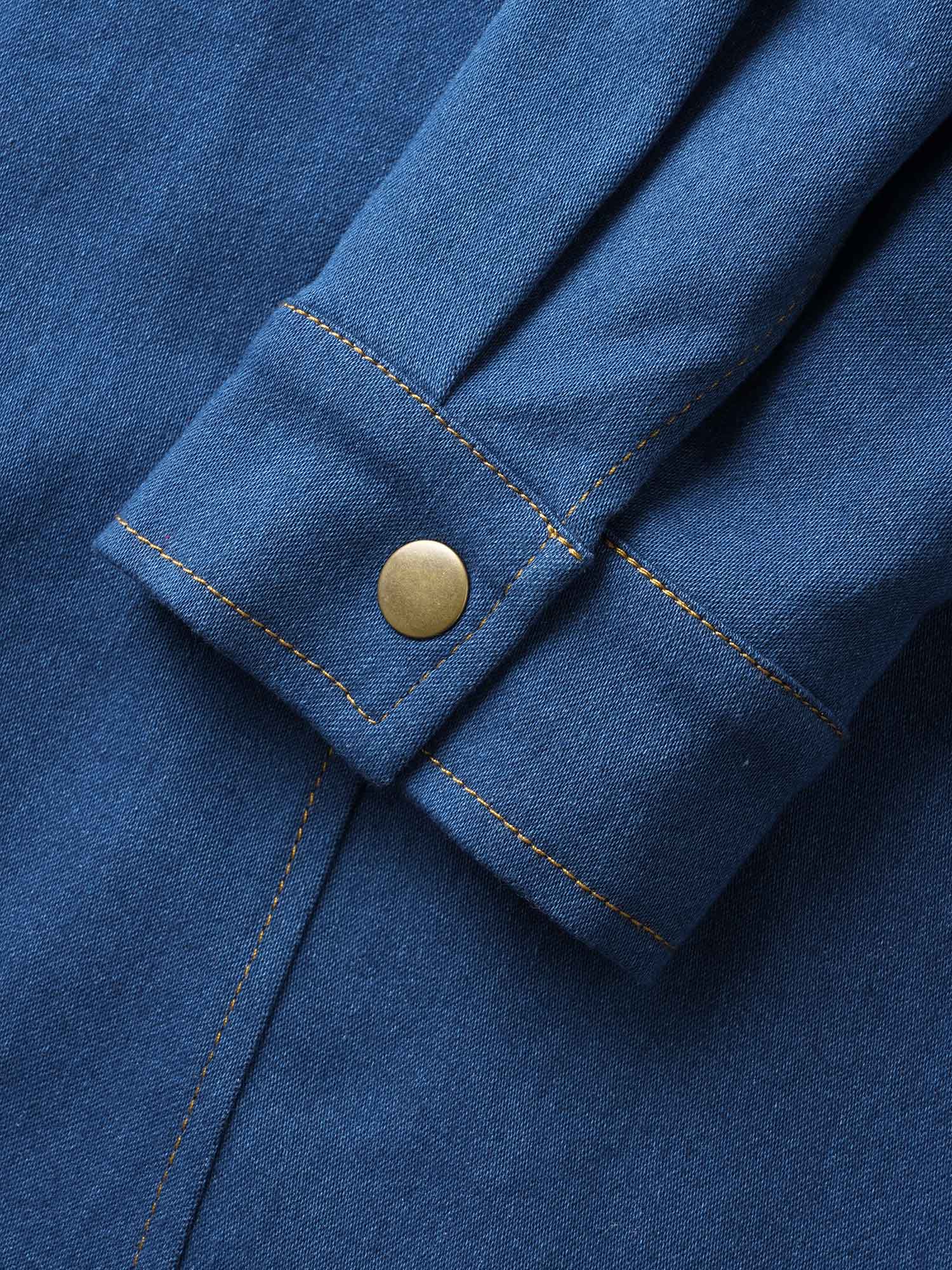 Stretch Denim Chest Flaps Waist Defining Midi Dress