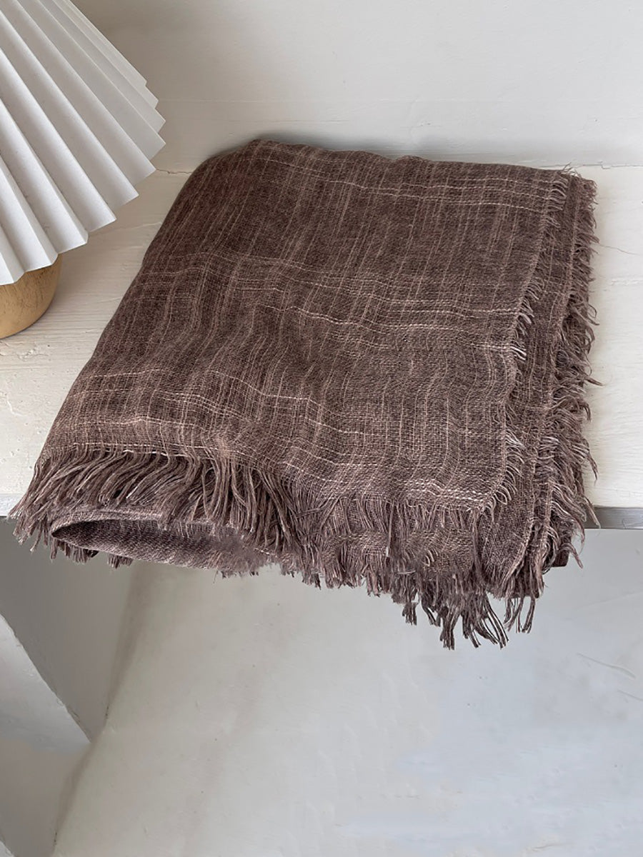 Women Vintage Pure Color Tassel Shawl Scarf