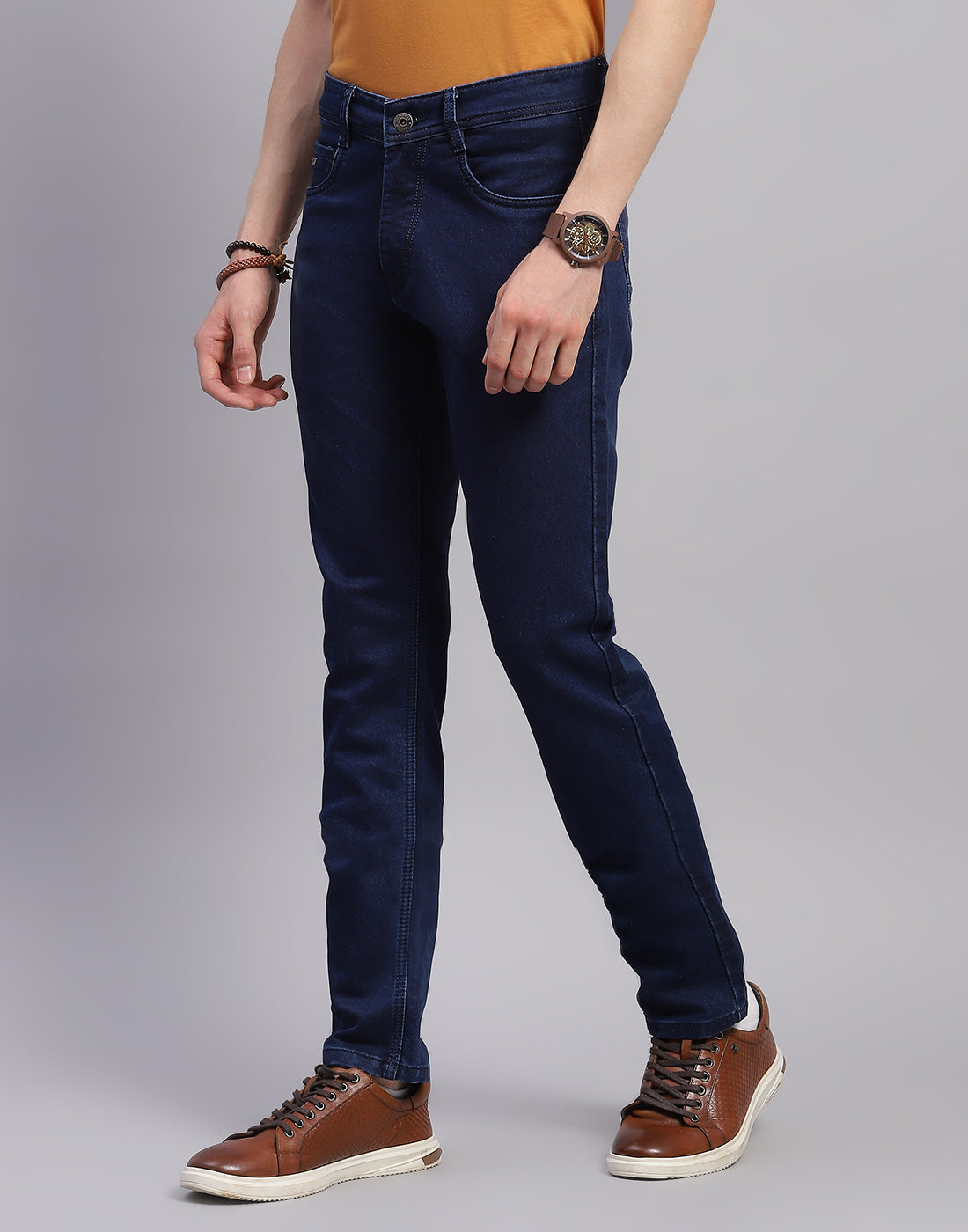 Men Navy Blue Solid Skinny Fit Denim