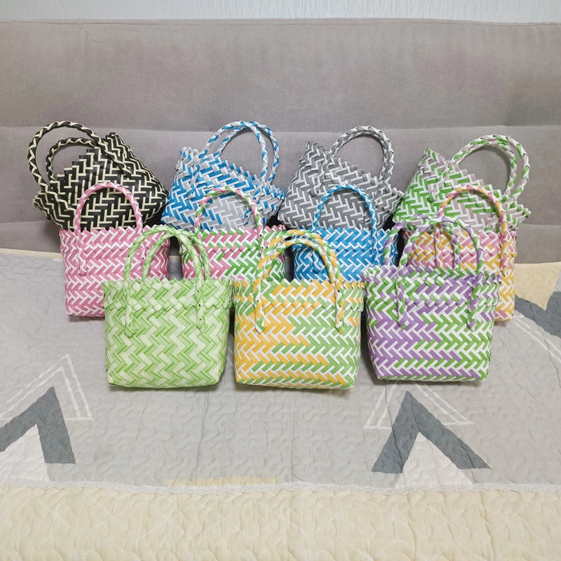 Women's Mini PVC Multicolor Elegant Streetwear Weave Oval Open Handbag