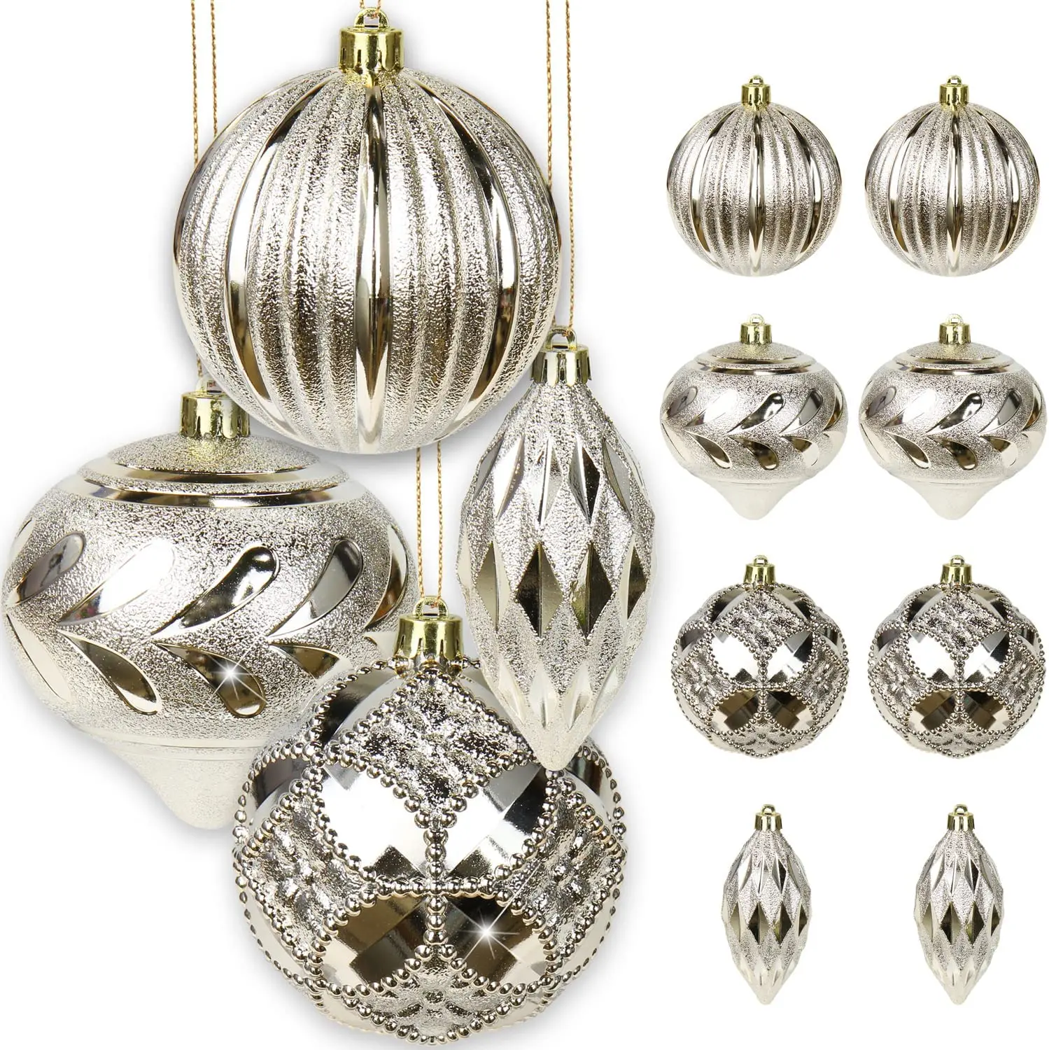 New Design Exquisite Champagne Christmas Balls Shatterproof Plastic Christmas Baubles For Xmas Tree Decorations