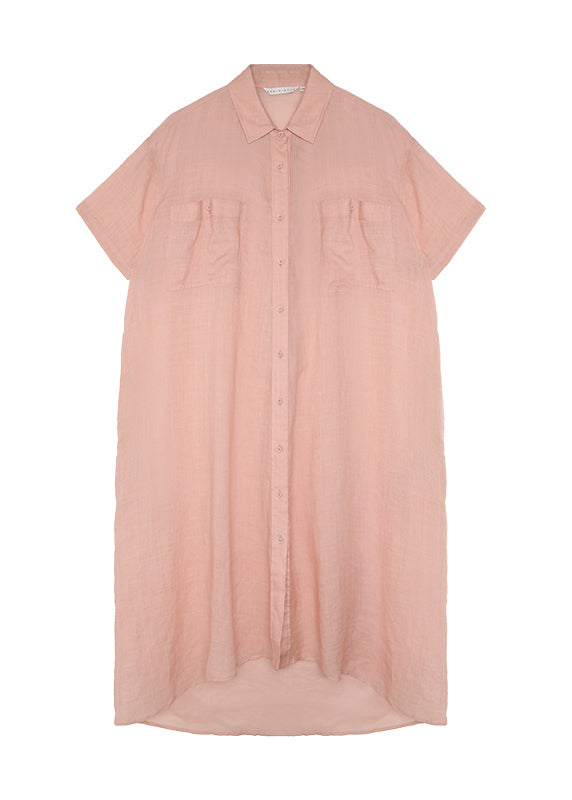 Loose Pink Peter Pan Collar Pockets Button Cotton Dresses Summer