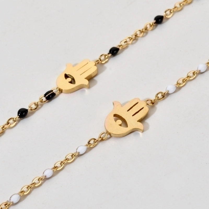 Bohemian Minimalist Palm Eye Stainless Steel Enamel Plating Hollow Out Bracelets
