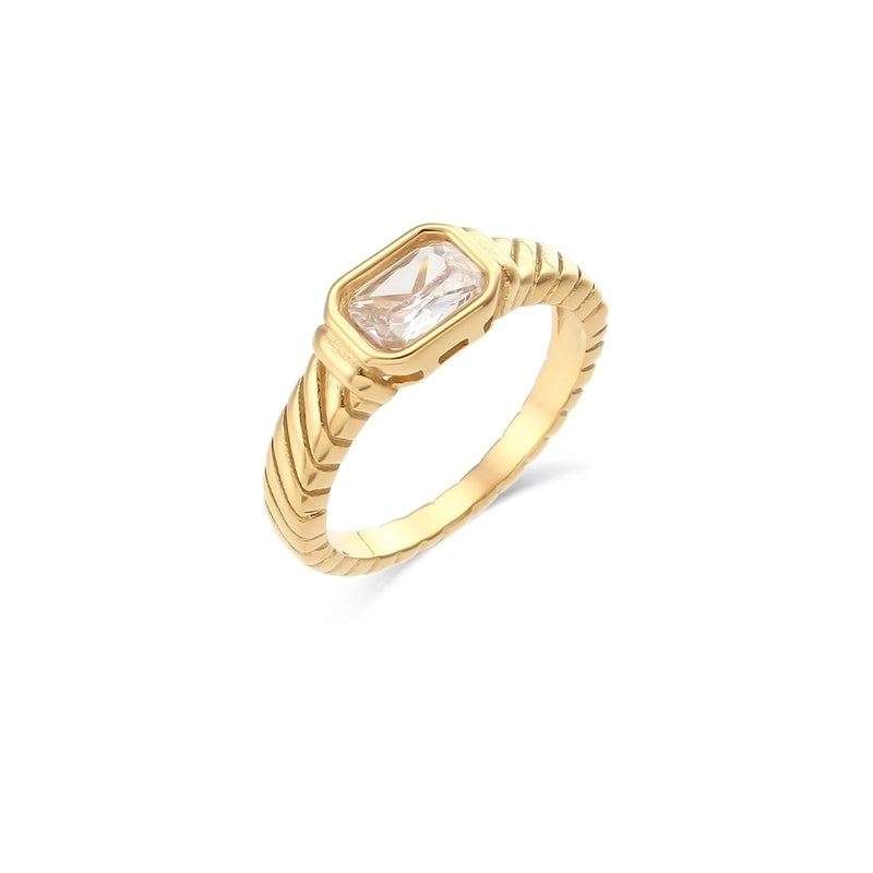 Vintage Style Geometric 304 Stainless Steel Zircon Gold Plated 18K Gold Plated Plating Inlaid Zircon Rings