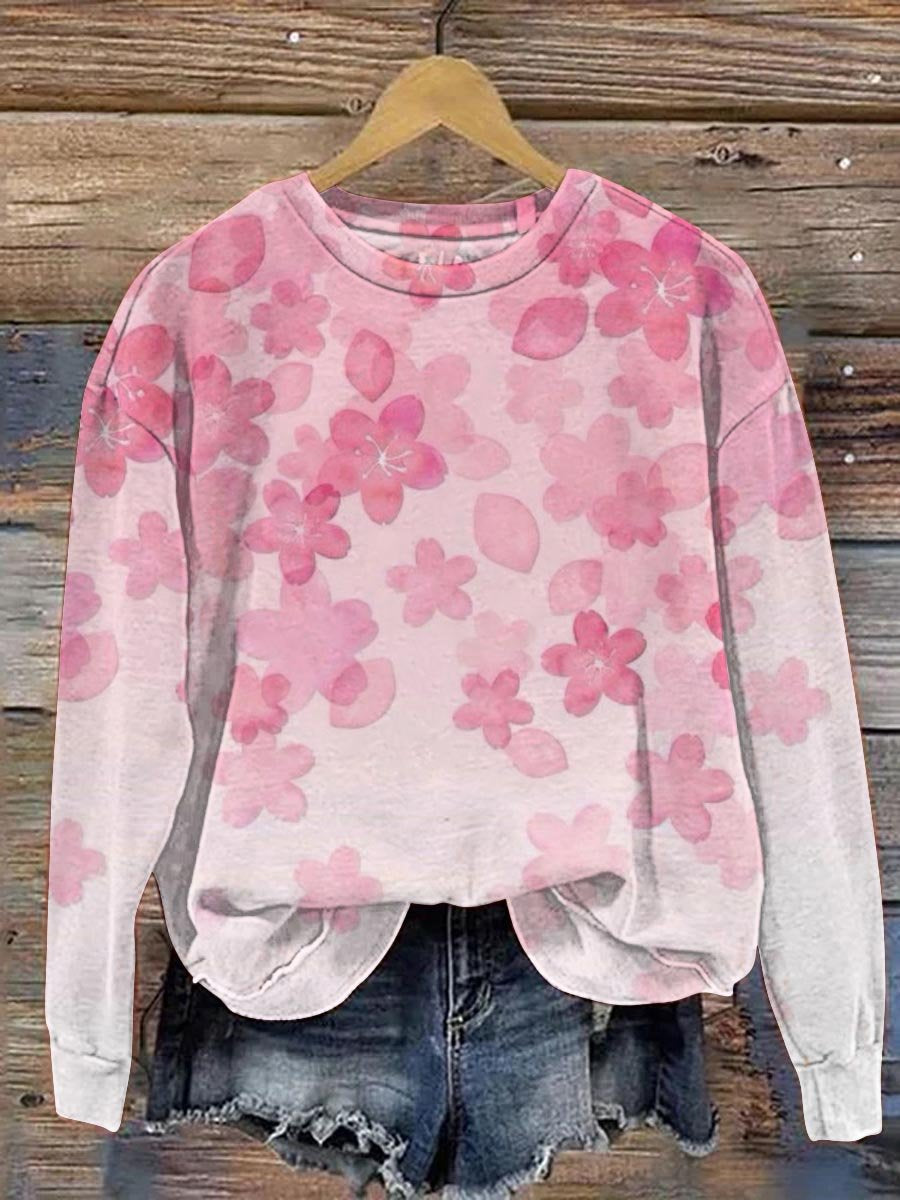 Lovely Pink Flowers Breast Cancer Awareness Art Print Casual Sweatshirt