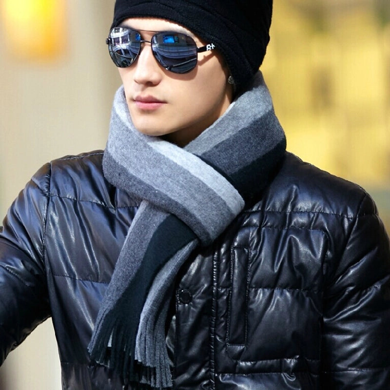 Autumn And Winter Men's Striped High-end Fashion Cashmere Scarf  Warm Trendy Knitted Wool Scarf