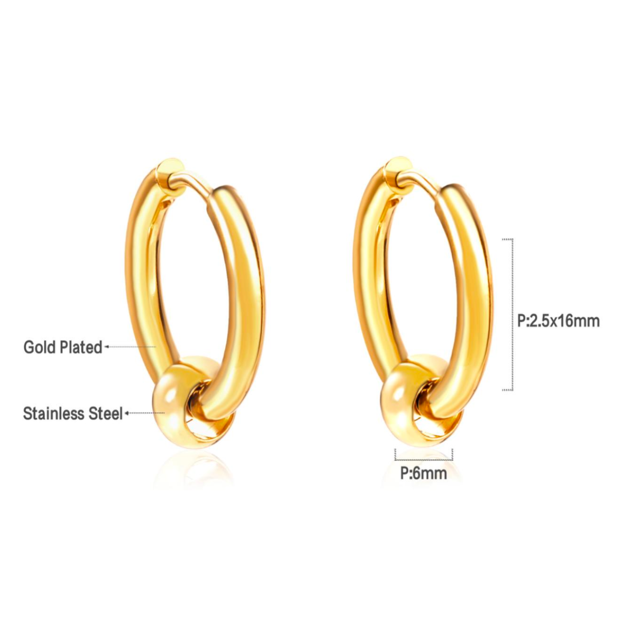 12mm Ball hoops - Gold