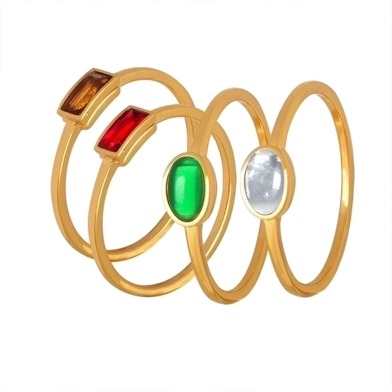 Minimalist Square Oval Titanium Steel Glass Stone Zircon 18K Gold Plated Plating Inlay Rings