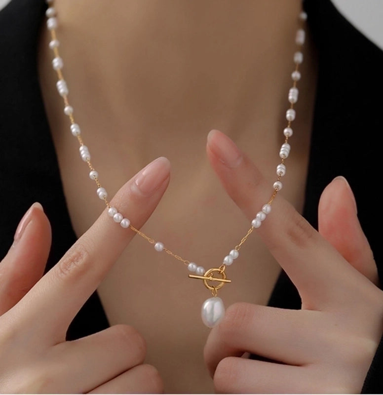 Minimalist Round Pearl 304 Stainless Steel Titanium Steel Artificial Pearls 18K Gold Plated Plating Necklace
