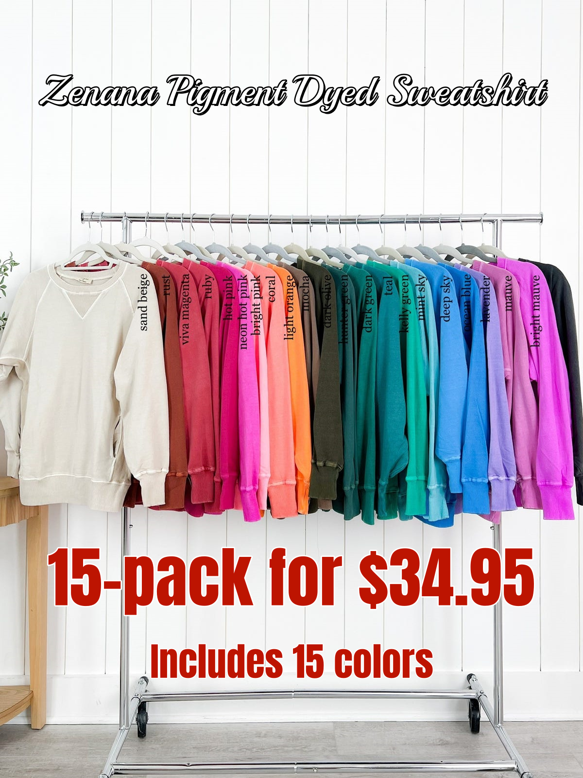 FINAL SALE⚡8 Packs for $24.95⚡ - Door Buster! Zenana Pigment Dyed French Terry Pullover w/ Pockets (Multiple Colors)