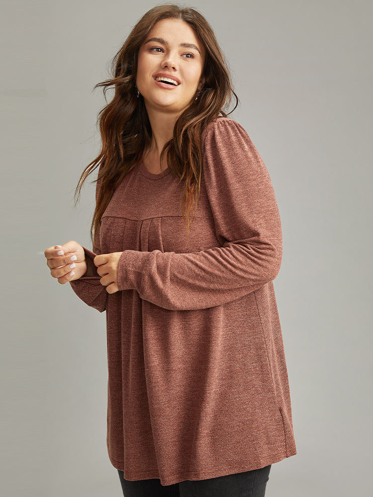 Plain Heather Plicated Detail T-shirt