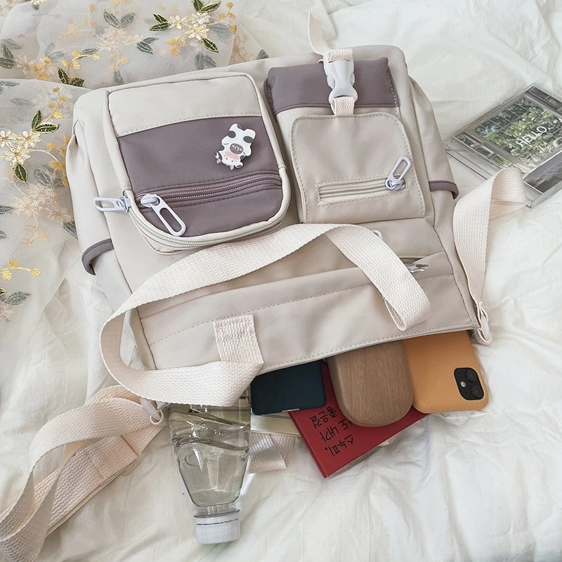 Women's Canvas Geometric Solid Color Cute Preppy Style Zipper Shoulder Bag Canvas Bag Crossbody Bag