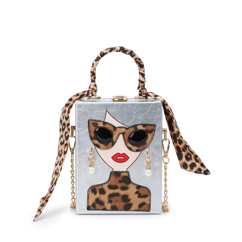 Women's Pu Leather Human Leopard Streetwear Square Lock Clasp Shoulder Bag