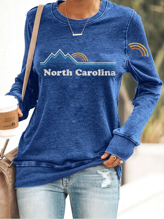 Women's Retro North Carolina Nc Vintage Mountains Print Long Sleeve Sweatshirt