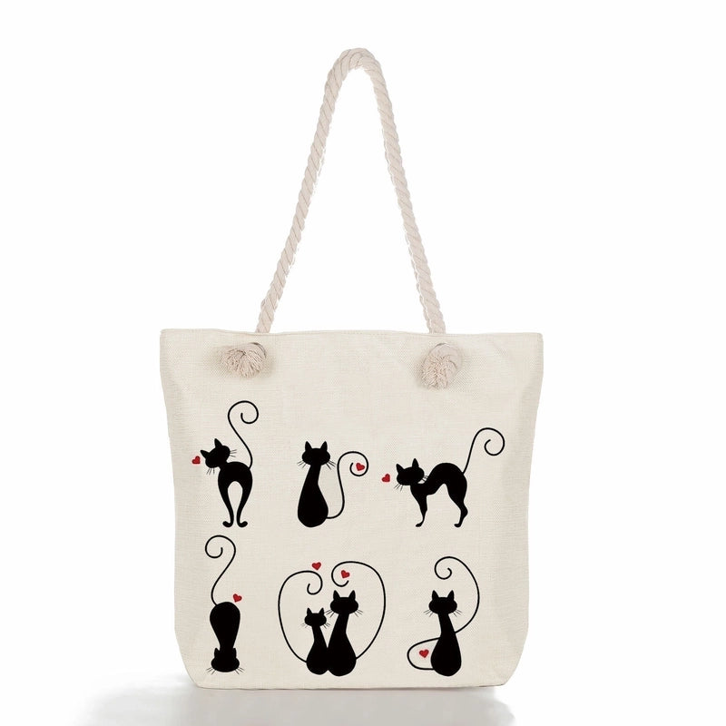Women's Classic Style Cat Canvas Shopping Bags