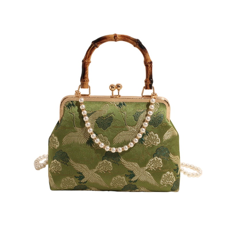 Women's Crane Streetwear Pearls Shell Lock Clasp Shoulder Bag Handbag Crossbody Bag
