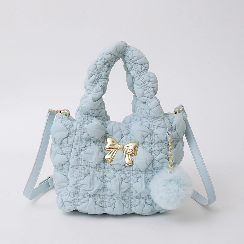 Women's Small Nylon Solid Color Bow Knot Streetwear Square Magnetic Buckle Shoulder Bag Handbag