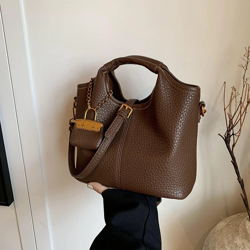 Women's Small PU Solid Color Elegant Classic Style Sewing Thread Bucket Magnetic Buckle Bucket Bag