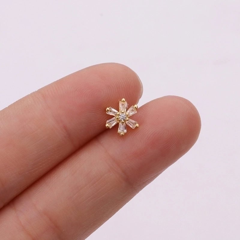 5 Pieces Ear Cartilage Rings & Studs Snowflake Copper Inlaid Shell