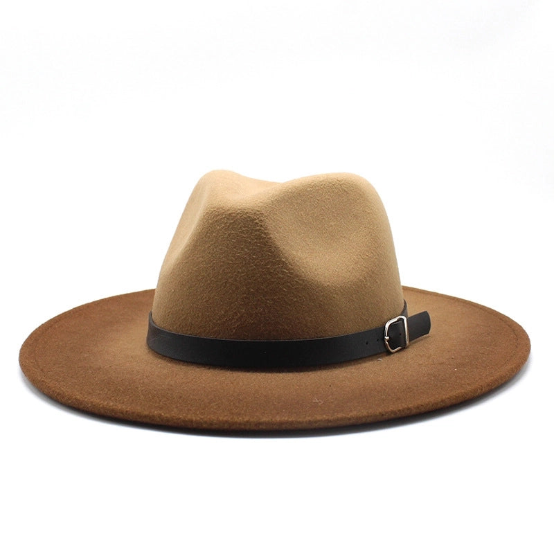 British Style Big Brimmed Hat Autumn And Winter Men's And Women's New Spray Paint Gradient Wool Jazz Hat Felt Hat