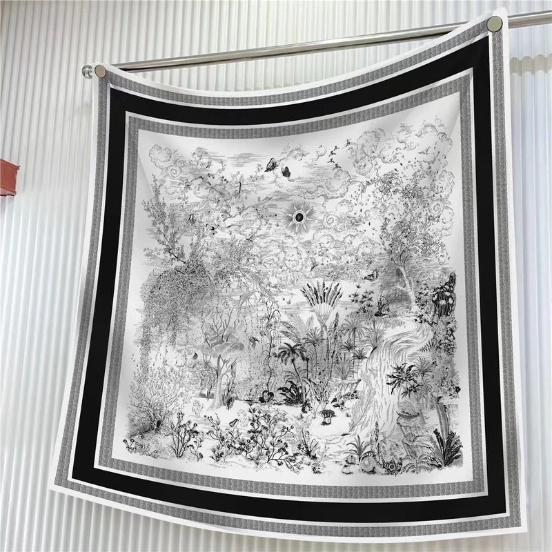New High Quality Twill Forged Large Square Fashion 90*90cm Printed Silk Scarf Sunscreen Shawl Scarf
