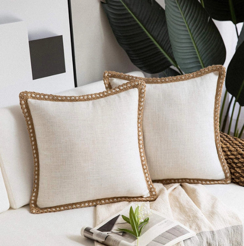 Solid Color Simple Comfortable Linen Edge Sofa Pillowcase Linen Cloth Ruffled Nordic Light Luxury Pillow Cushion Cover