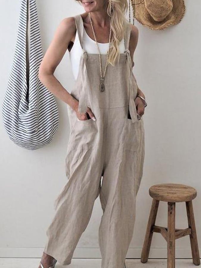 Ladies Cotton Linen Casual Loose Jumpsuit