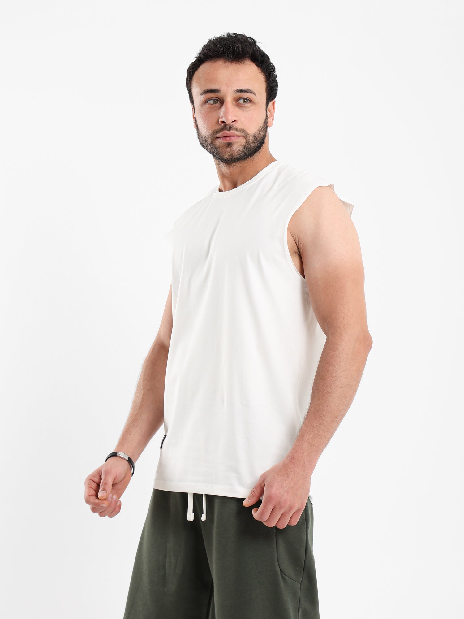 Sleeveless T Shirt with Woven Badge