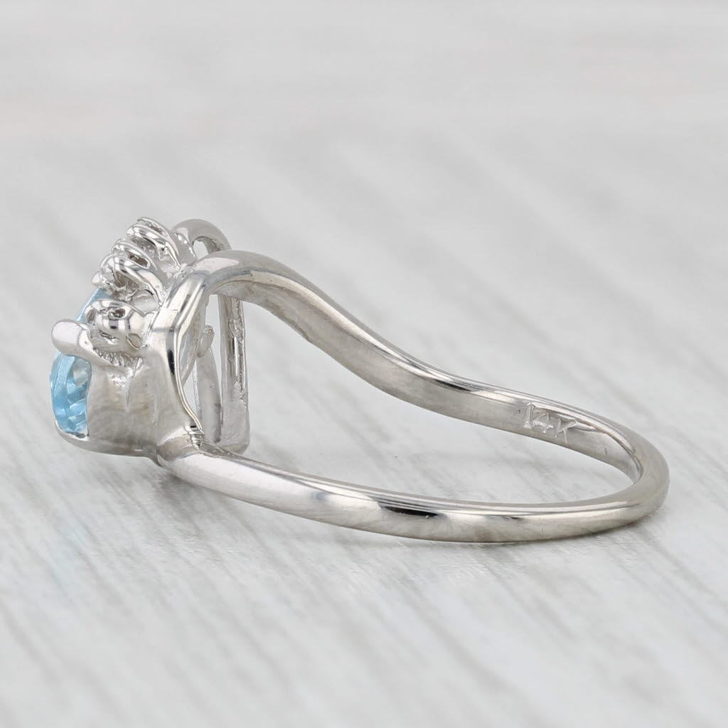 0.83ctw Aquamarine Diamond Ring 14k White Gold Size 6.5 Bypass