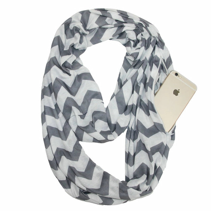Pocket Scarf Scarf Women Fish Bone Zipper Storage Pocket Scarf Infinity Scarf
