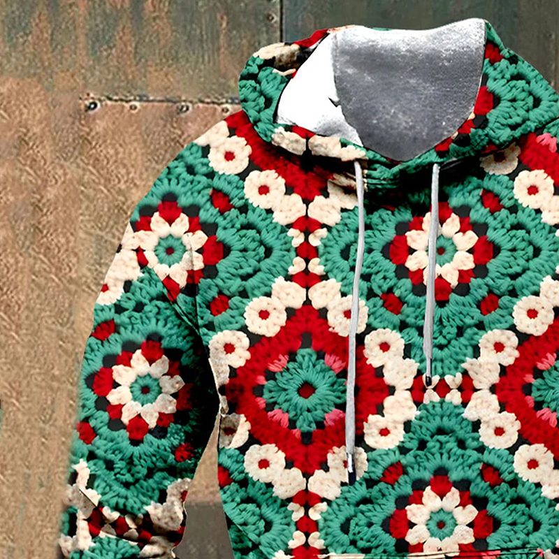 Retro Christmas Multicolor Vintage Jacquard Knit Hooded Sweater