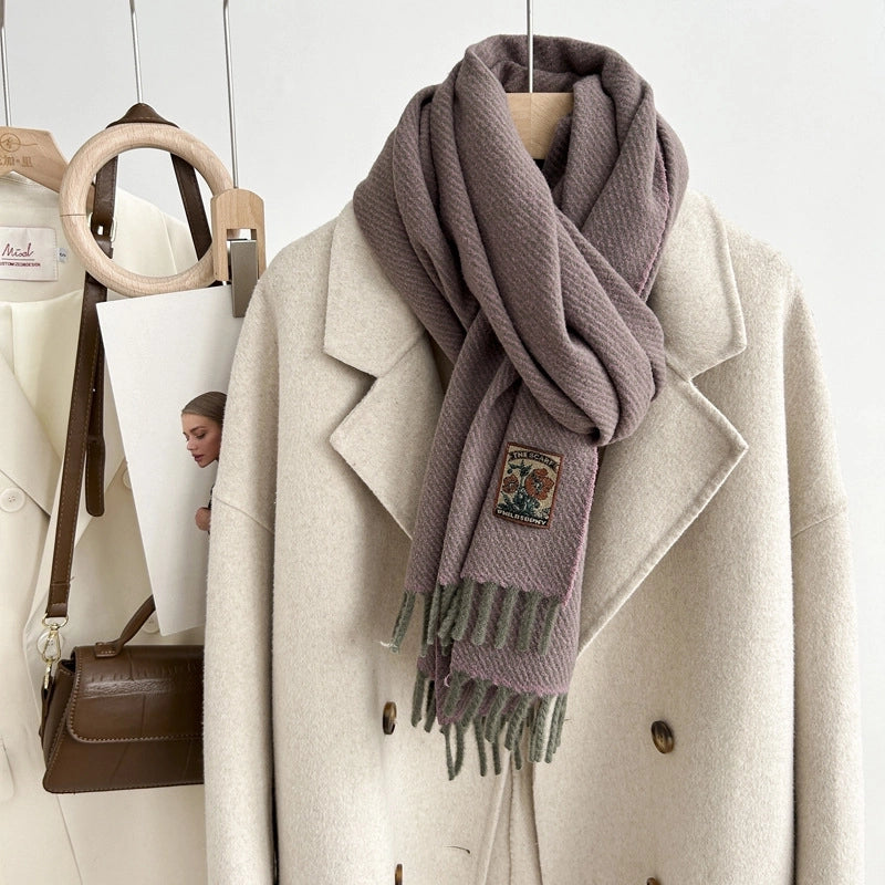 Women's Minimalist Solid Color Imitation Cashmere Tassel Scarf