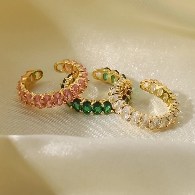 Fashion Oval 304 Stainless Steel Zircon Plating Open Ring