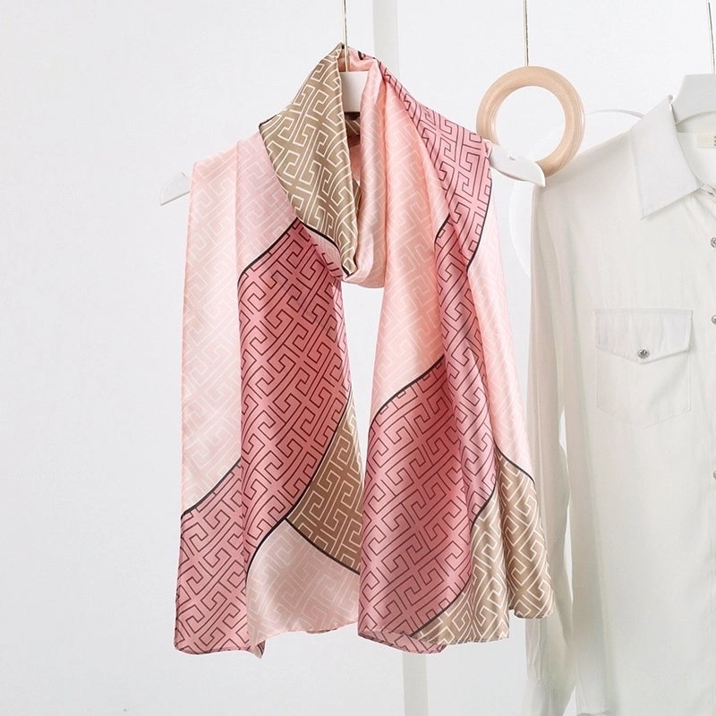 Women's Fashion Letter Plaid Satin Printing Silk Scarves